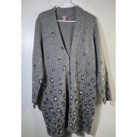 Womens Chicos Wool Blend Zip Cardigan Animal Print Gray Pink Metallic L - Picture 1 of 10